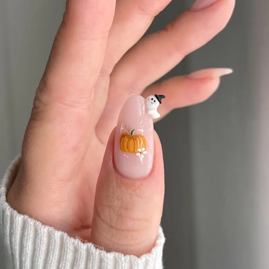 Charming Halloween Nails with Pumpkin and Snowman