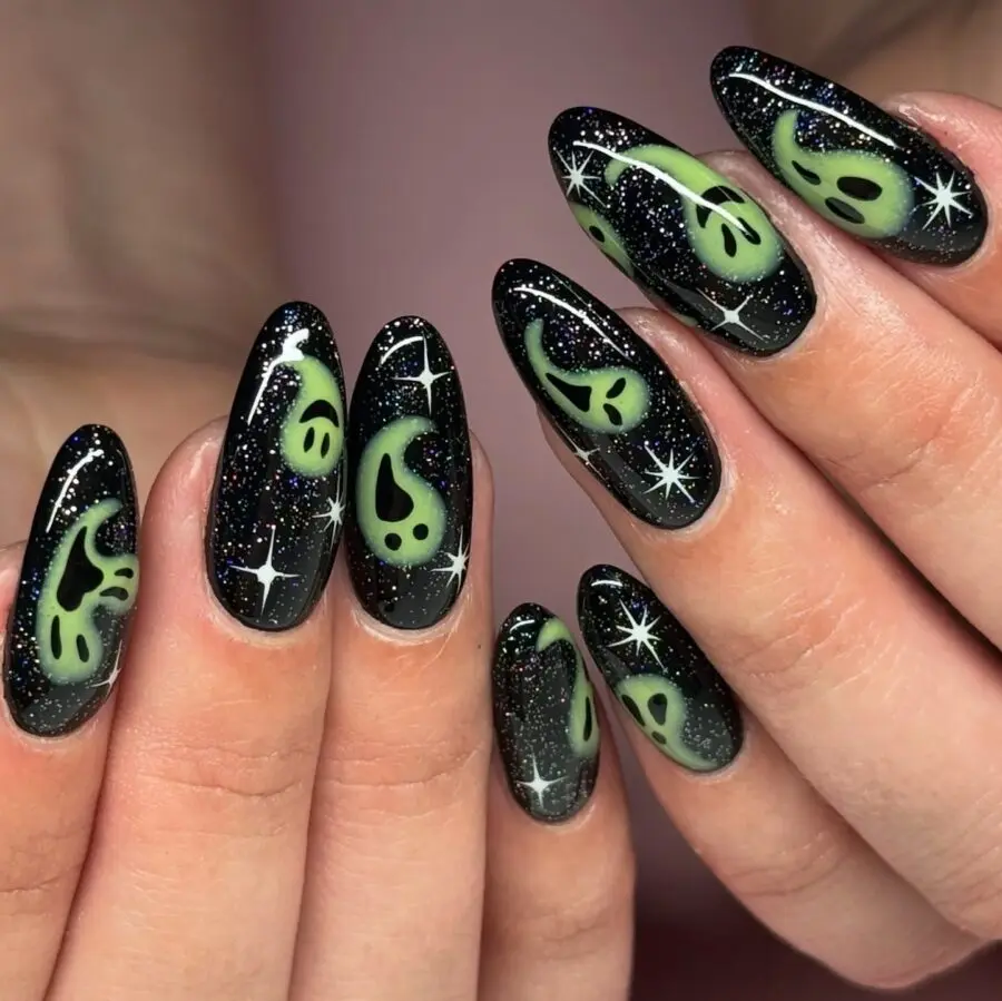 Spooky Glow-in-the-Dark Halloween Nail Art