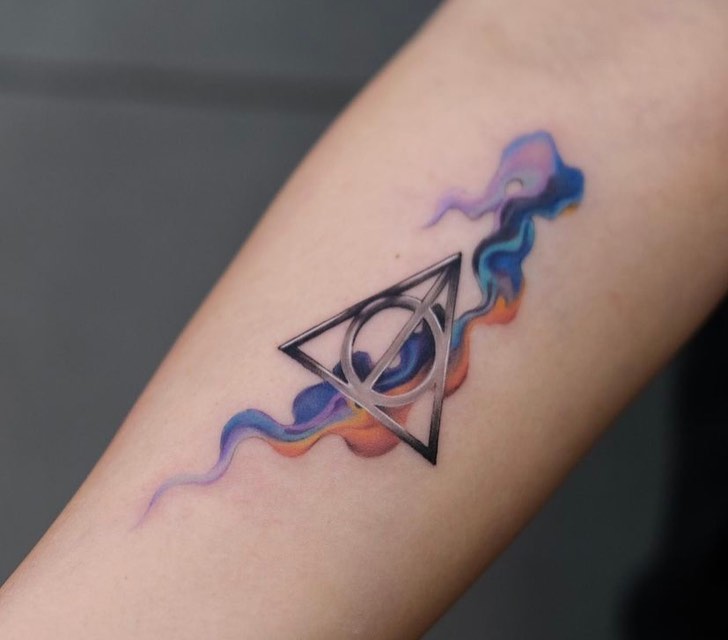 Colorful Deathly Hallows Tattoo Vibes