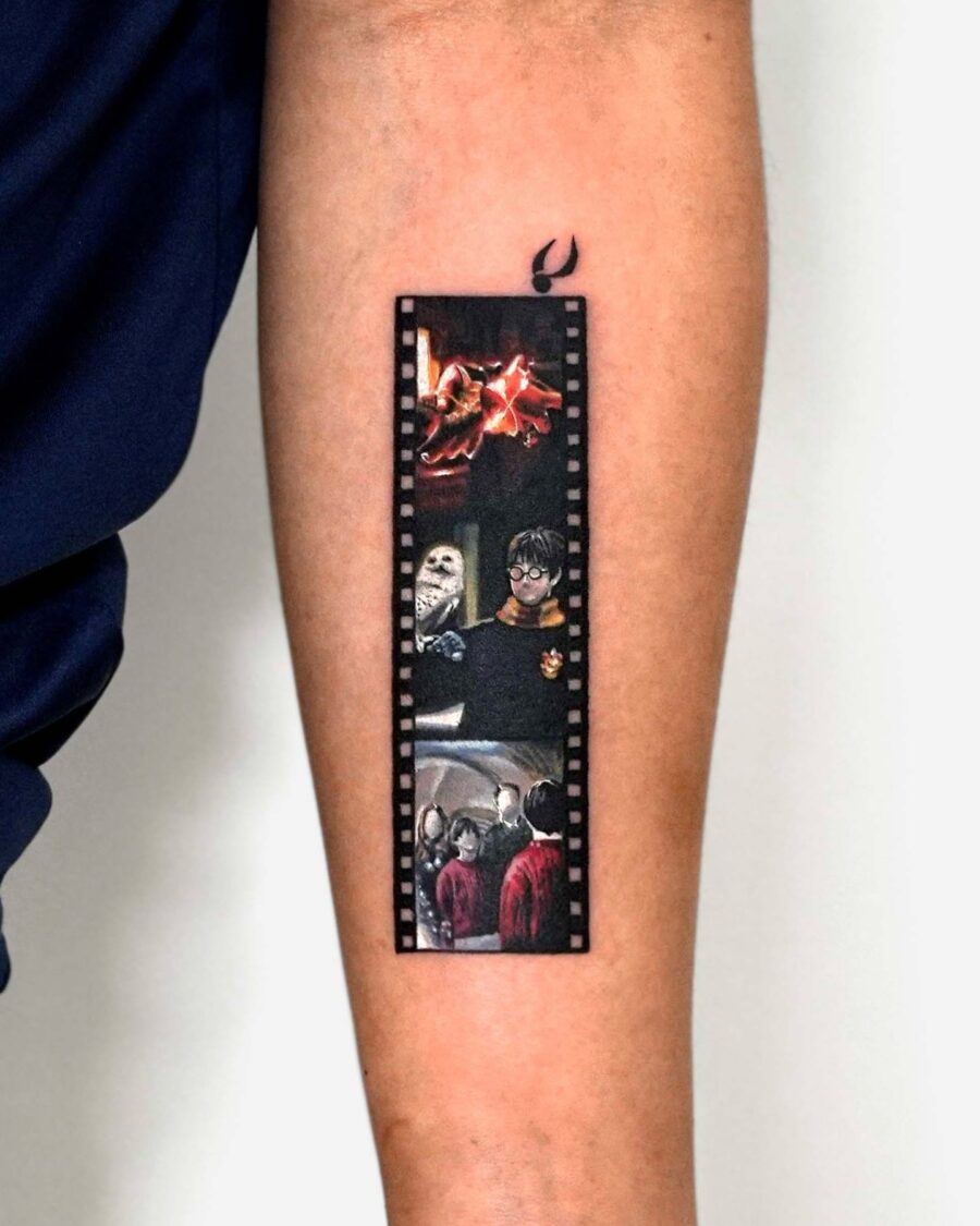 A creative film strip Harry Potter tattoo design