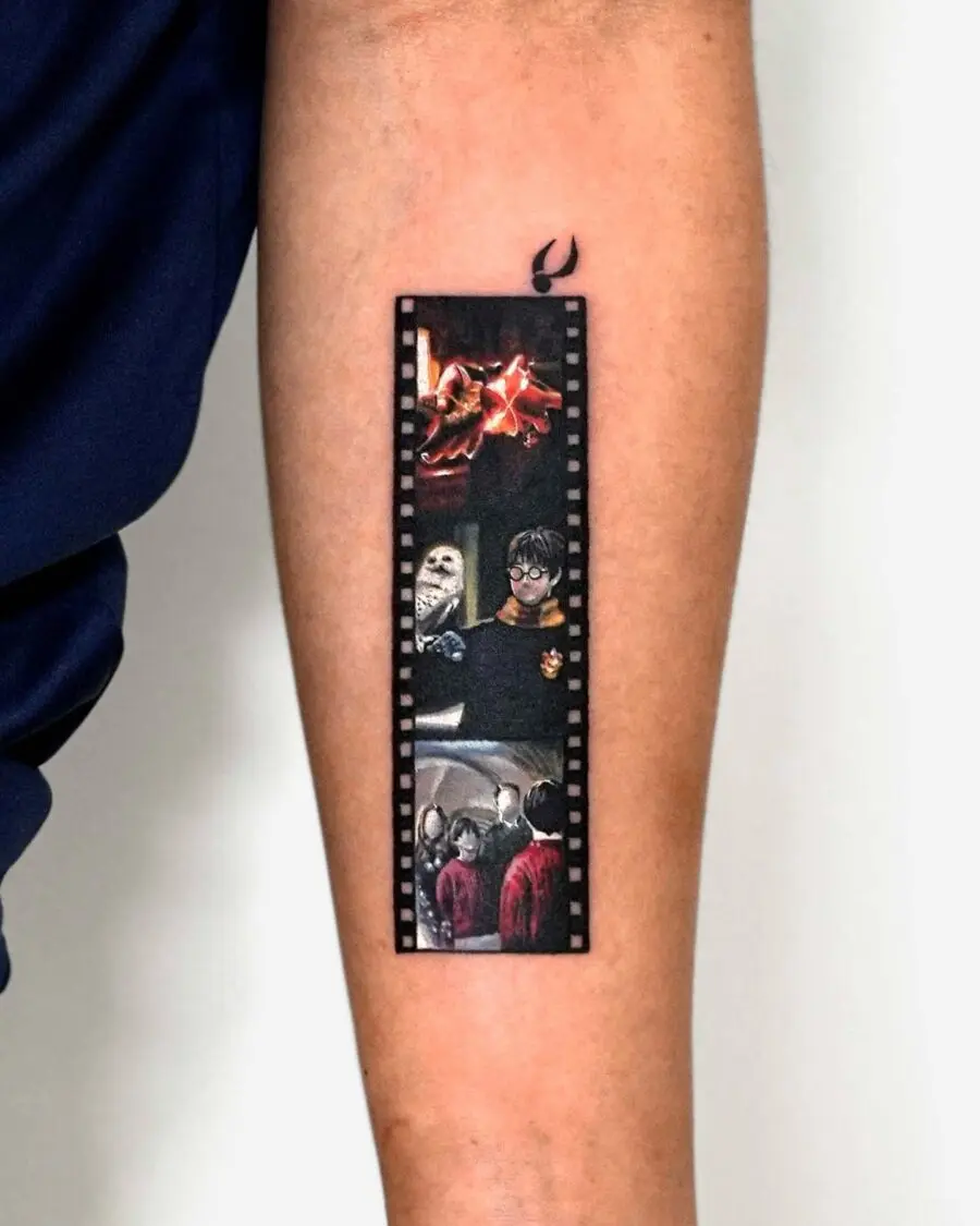 A creative film strip Harry Potter tattoo design