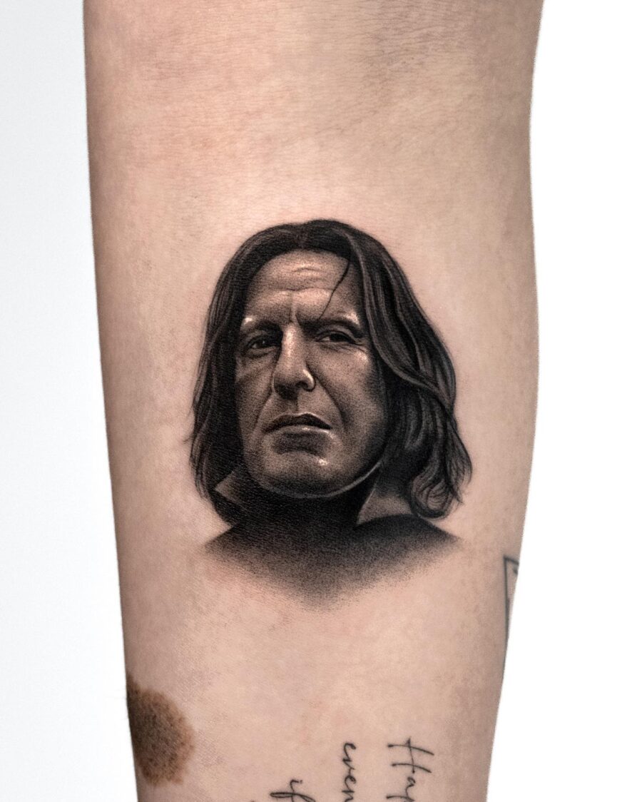 Intricate Severus Snape Portrait Tattoo Design