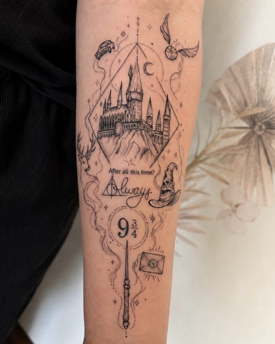 Symbolic Harry Potter Tattoo Featuring Iconic Imagery