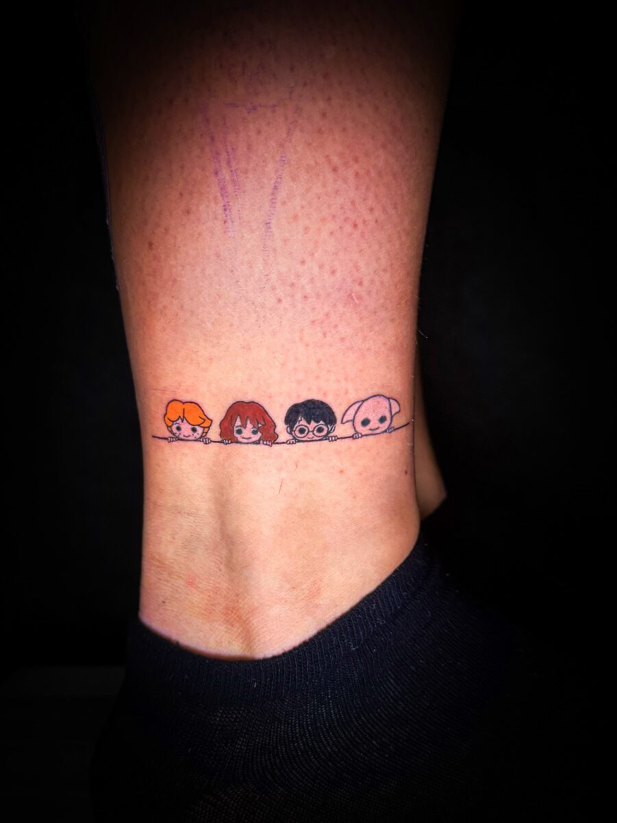 Cute Harry Potter Character Tattoos on Ankle