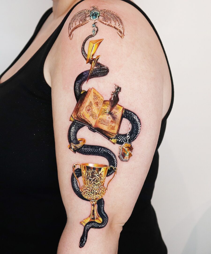 Vibrant Harry Potter Tattoo with Snake and Cup