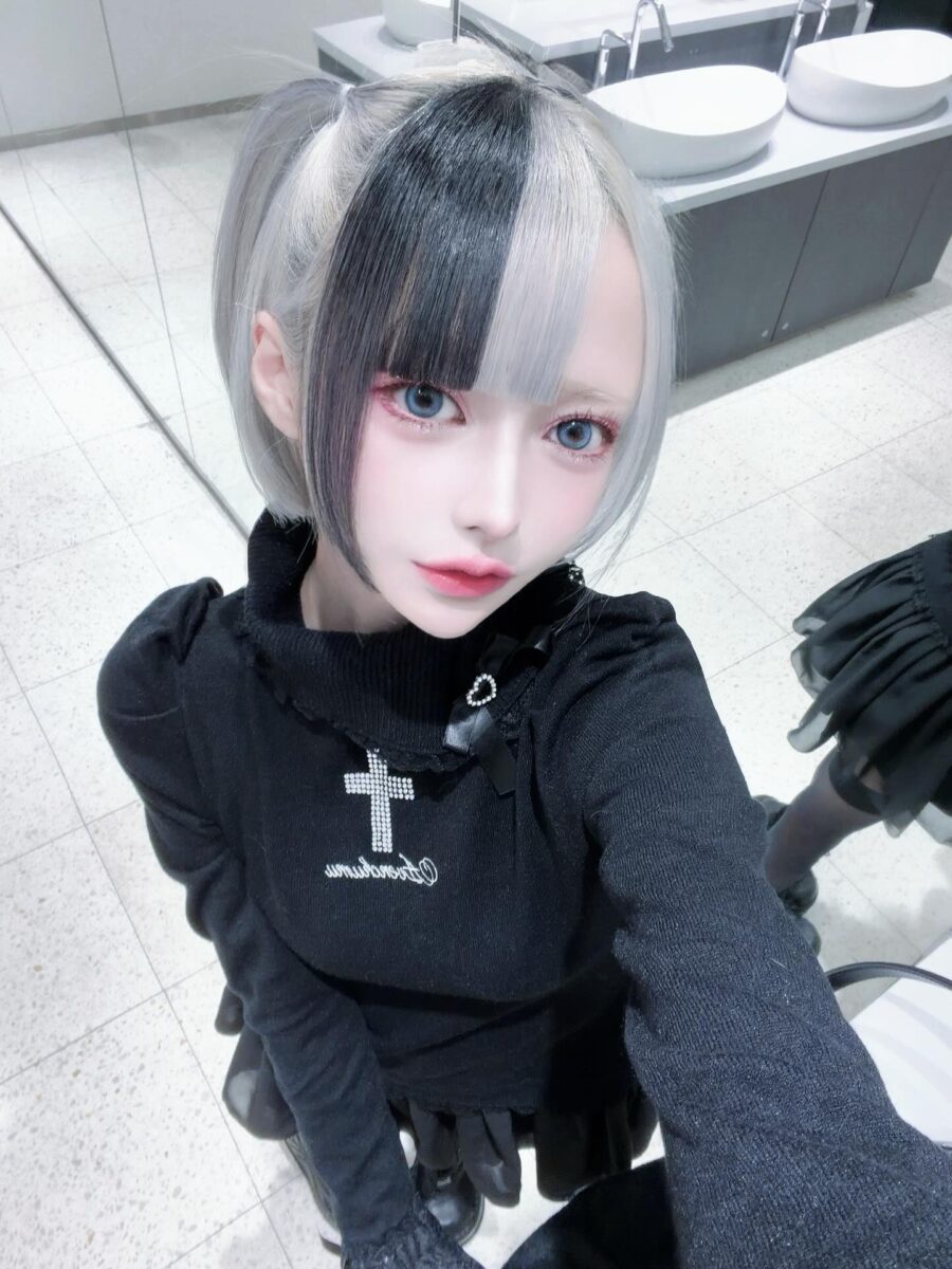 Striking black and white Jirai Kei aesthetic