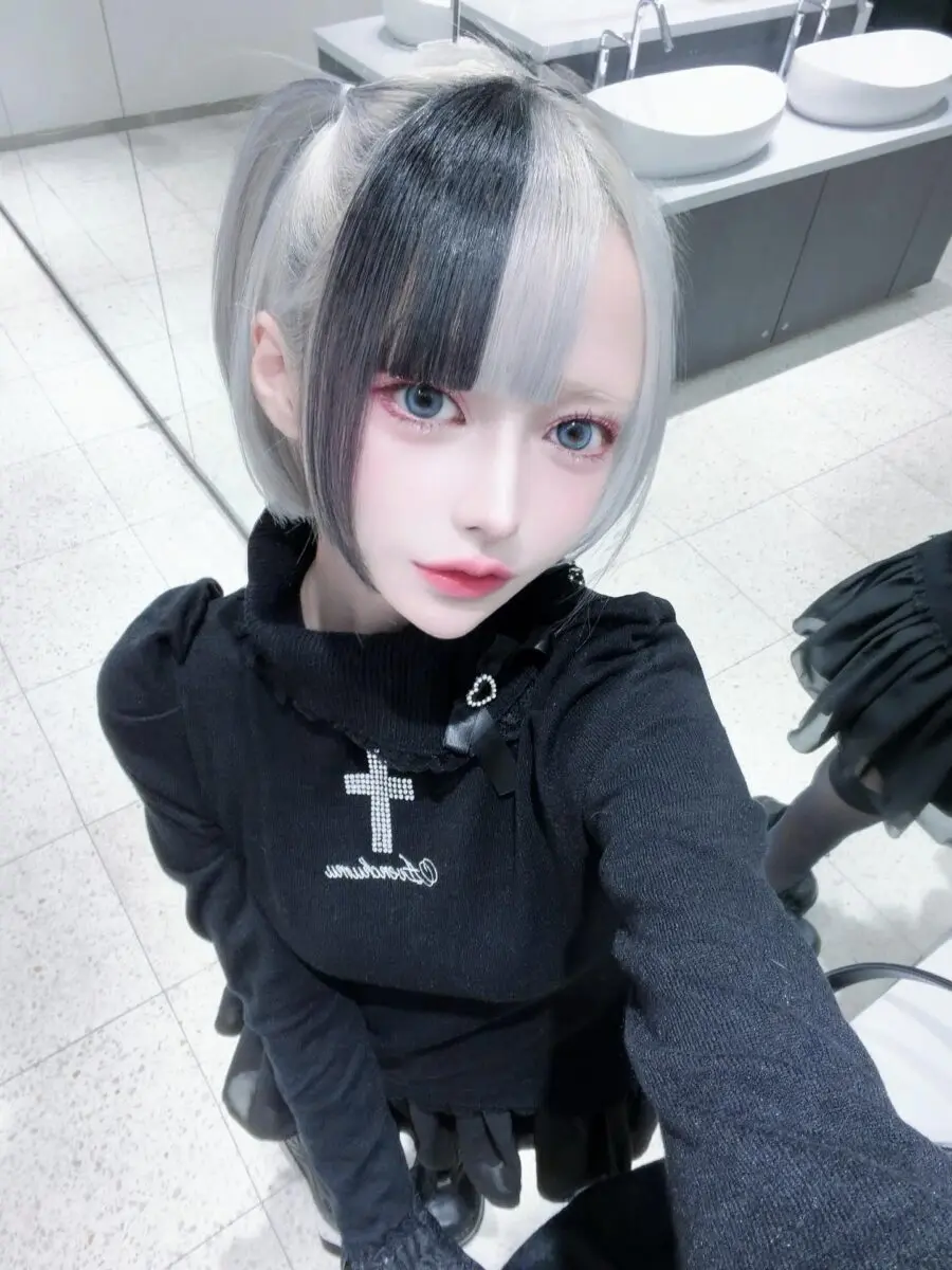 Striking black and white Jirai Kei aesthetic