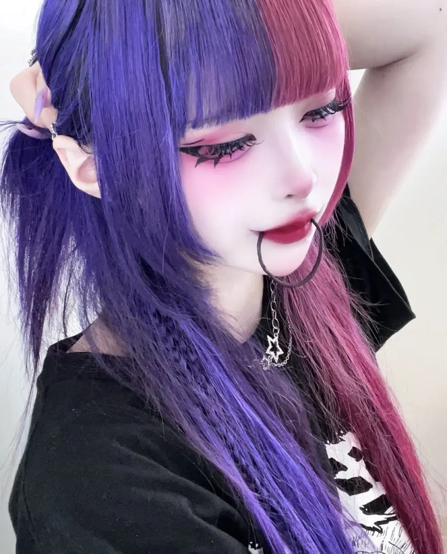 Vibrant Jirai Kei Makeup with Bold Features