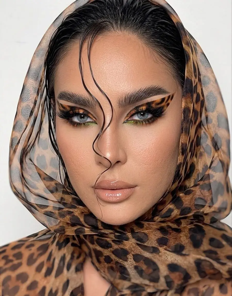 Bold leopard print baddie makeup look