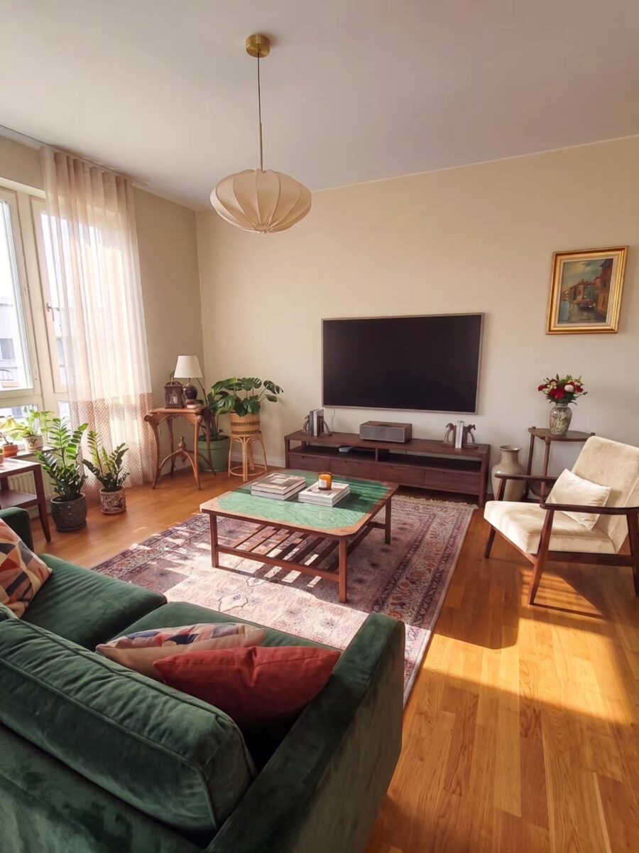 Chic and Cozy Living Room with Green Accents