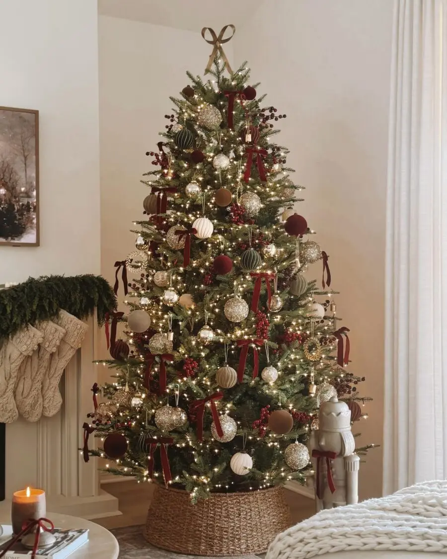 Elegant Christmas tree with rich tones and textures