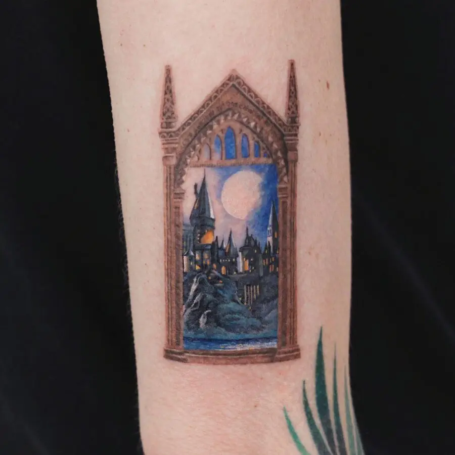 A Beautiful Hogwarts Castle Tattoo in a Frame
