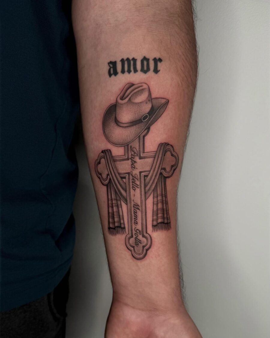 Cowboy-themed memorial tattoo with heartfelt details