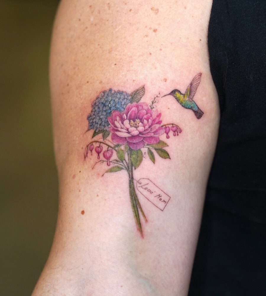 Vibrant floral tribute with a hummingbird