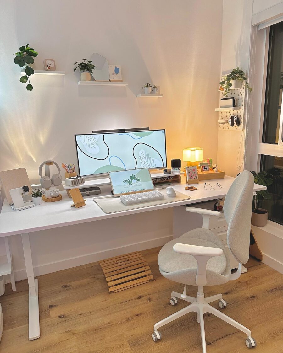 Chic minimalist study desk with plant accents