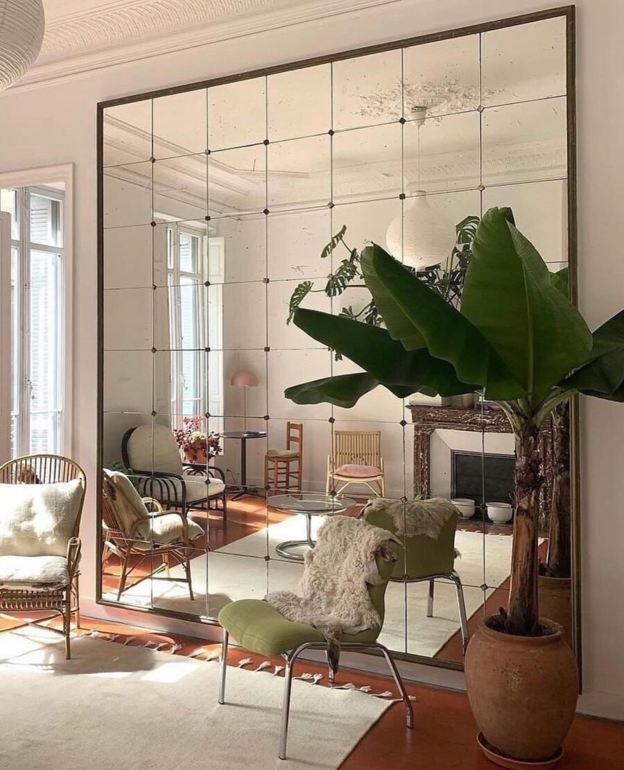 Charming mirror wall enhancing living room aesthetics