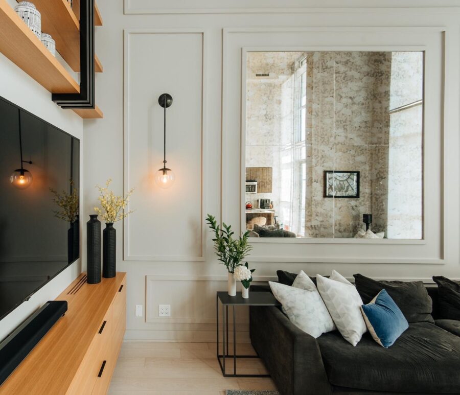 Elegant mirror accent in cozy living space