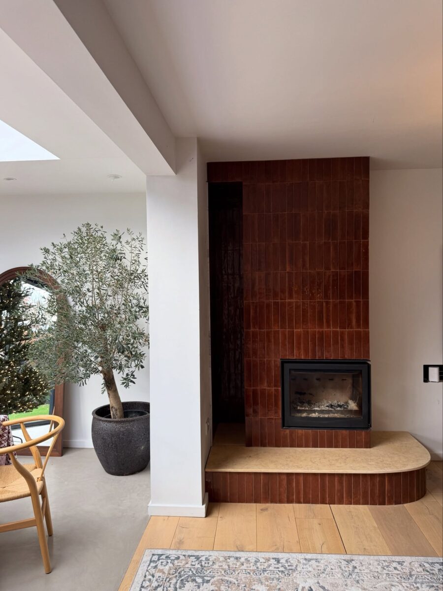 Stylish Modern Fireplace in Open Living Area