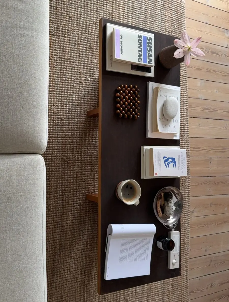 Stylish coffee table with curated decor essentials
