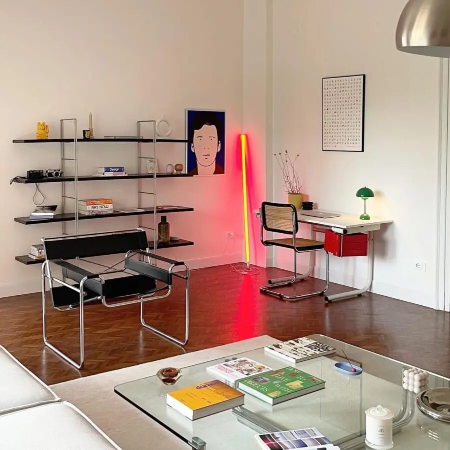 Chic modernist home decor with vibrant accents