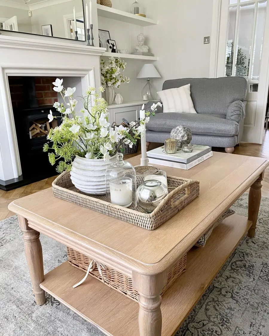 Stylish coffee table adorned with fresh florals