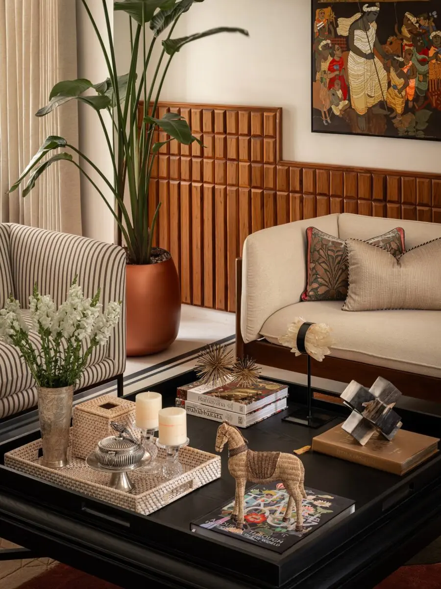 Elegant coffee table arrangement with natural accents