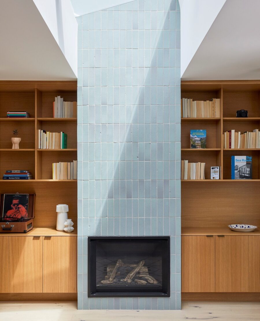 Sleek Modern Fireplace with Built-in Shelving