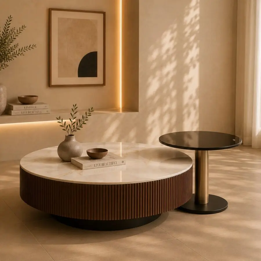 Stylish round coffee table with elegant decor