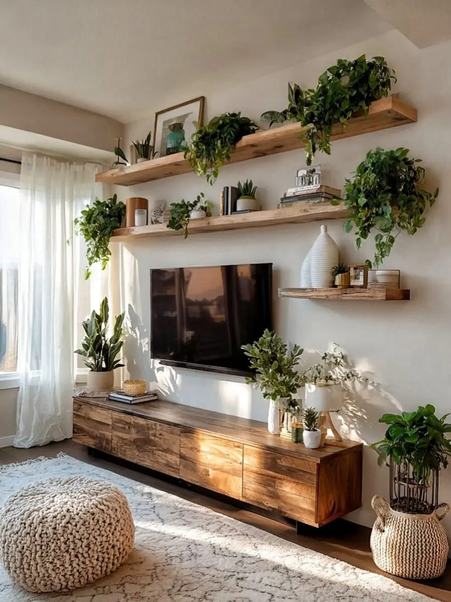 Charming TV unit with greenery accents