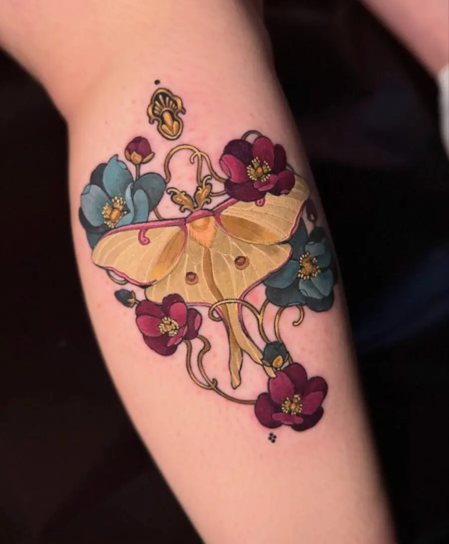 Elegant butterfly surrounded by vibrant flowers