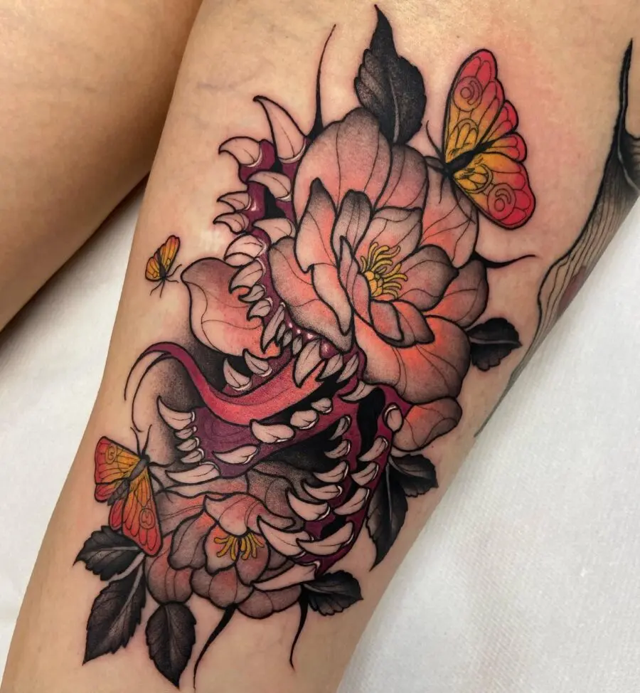 Stunning neo-traditional floral tattoo design