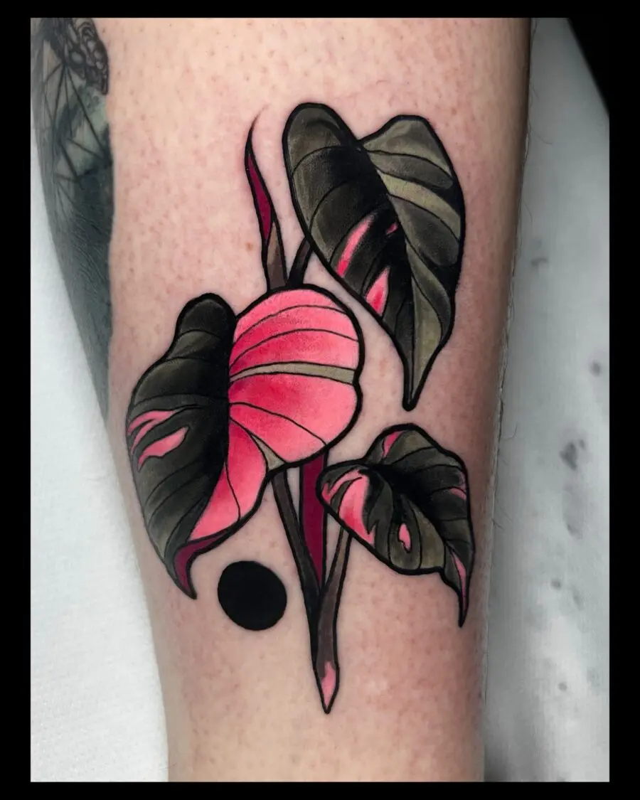 Vibrant neo-traditional floral tattoo design