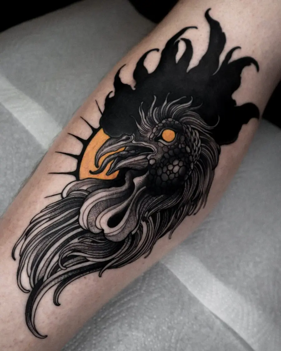 Striking neo-traditional rooster tattoo art