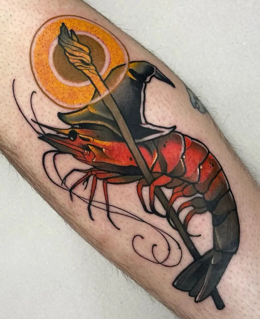 Stunning shrimp tattoo with vibrant colors