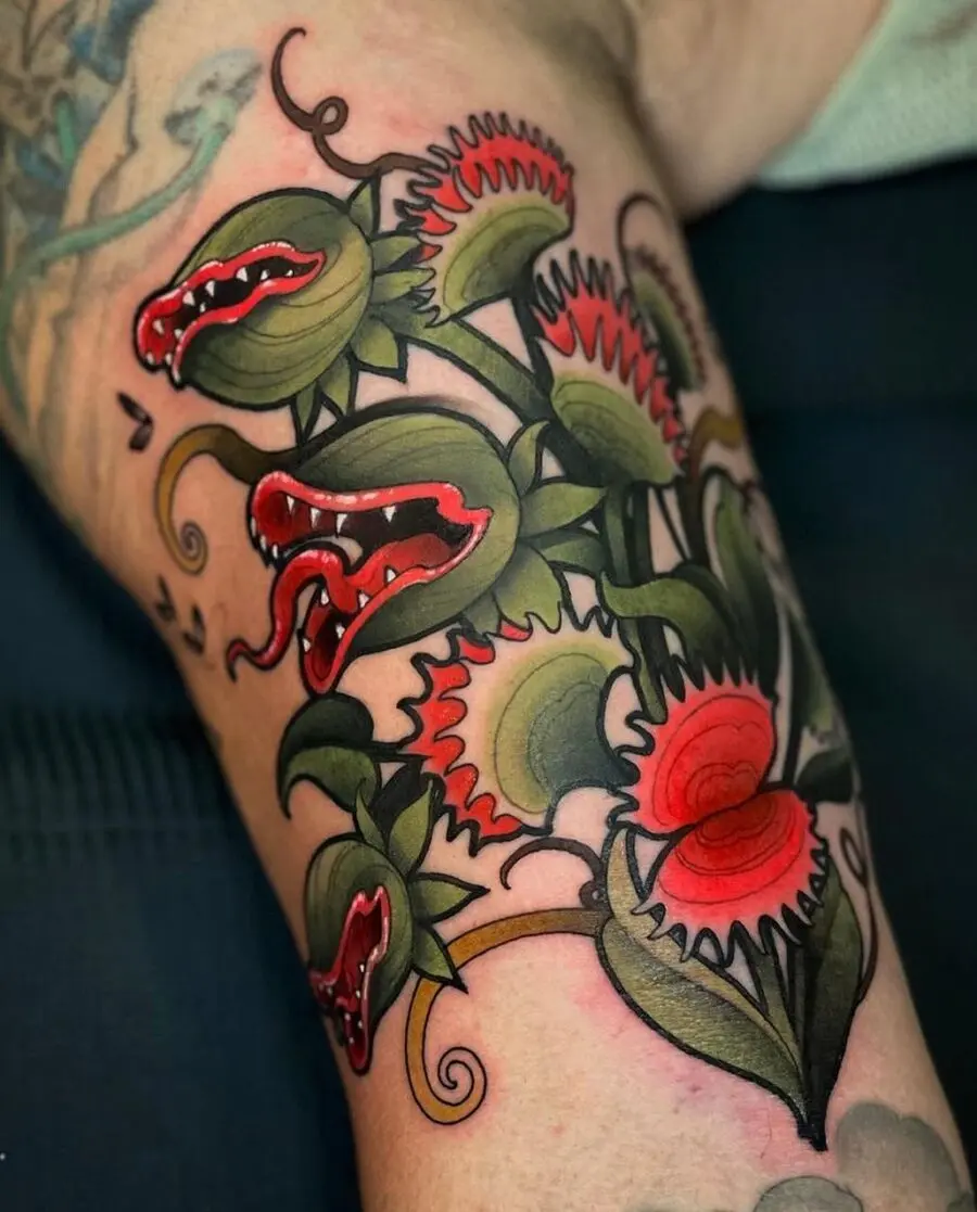 Vibrant Neo-Traditional Floral Tattoo Design