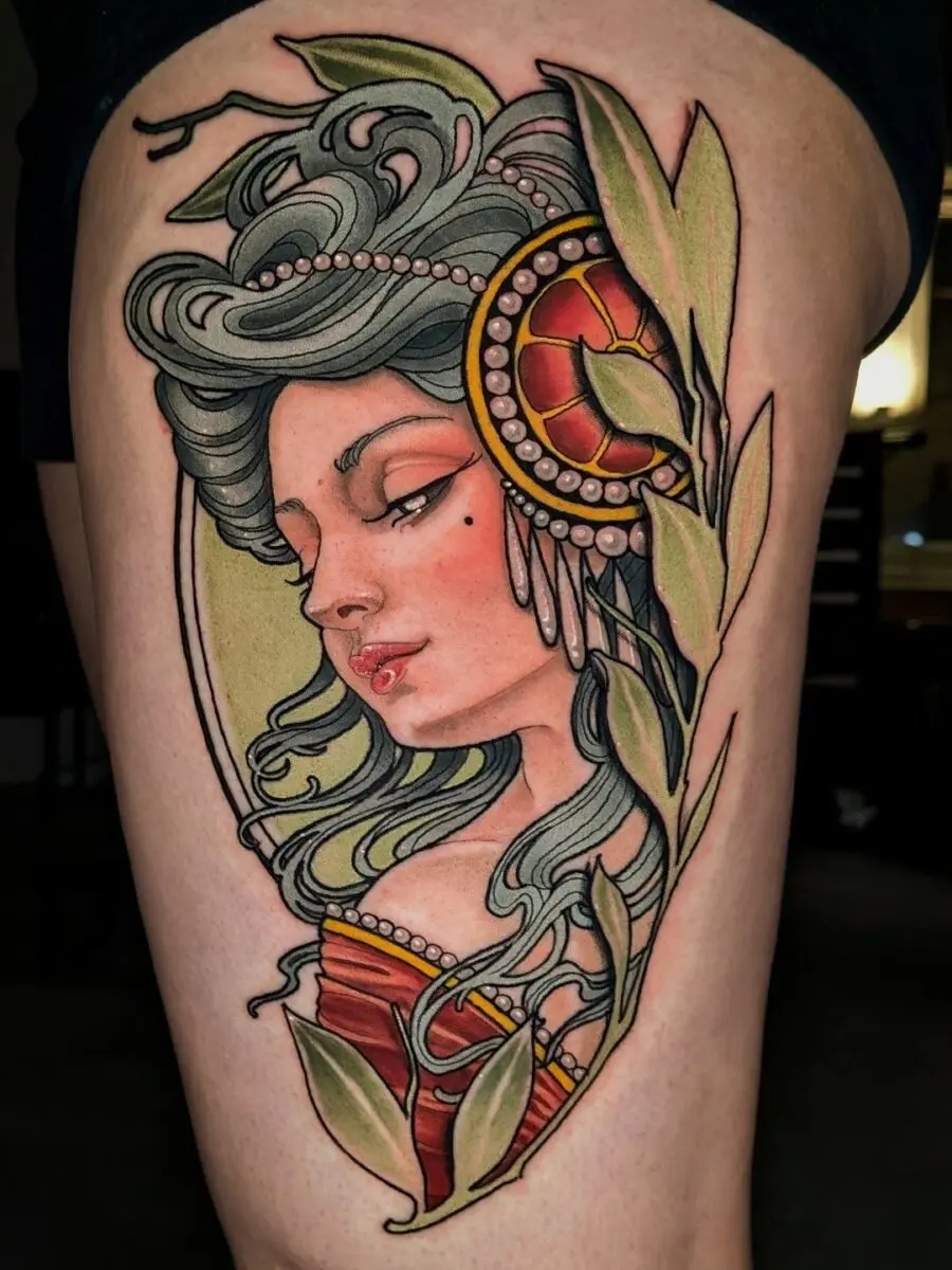 Stunning Neo-Traditional Tattoo of a Woman