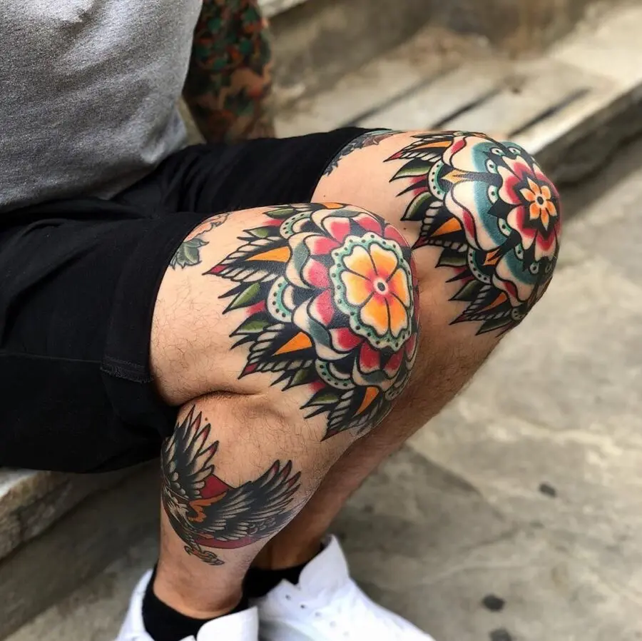 Vibrant Flowers Brighten Up Knee Tattoos