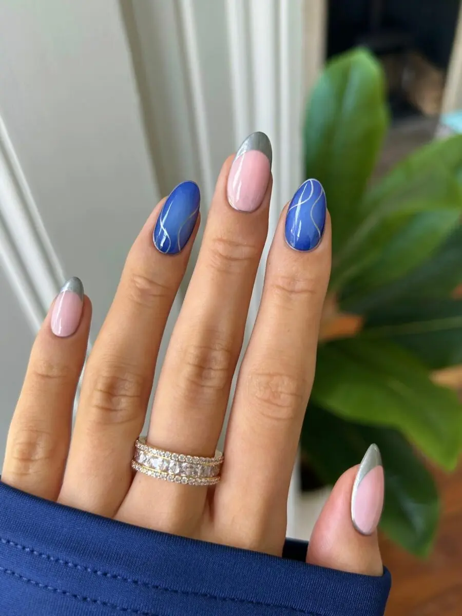 Chic blue and pink New Year's nail design