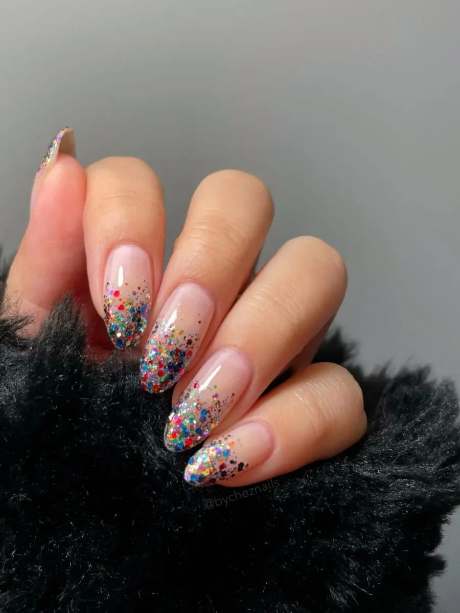 Sparkling Glitter Tip Nails for New Year
