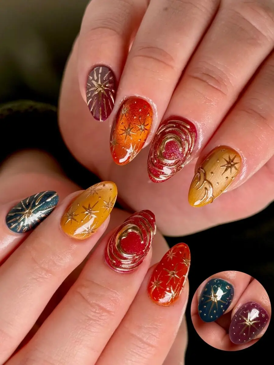 Vibrant Starry New Year Nail Designs