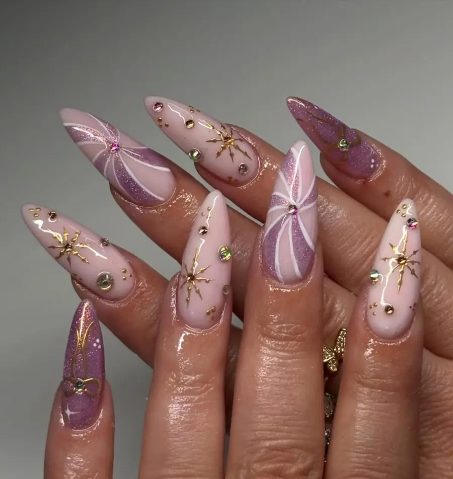 Glamorous purple nail art for New Year's celebration