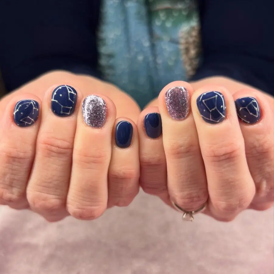 Stunning Navy and Glitter New Year’s Nails