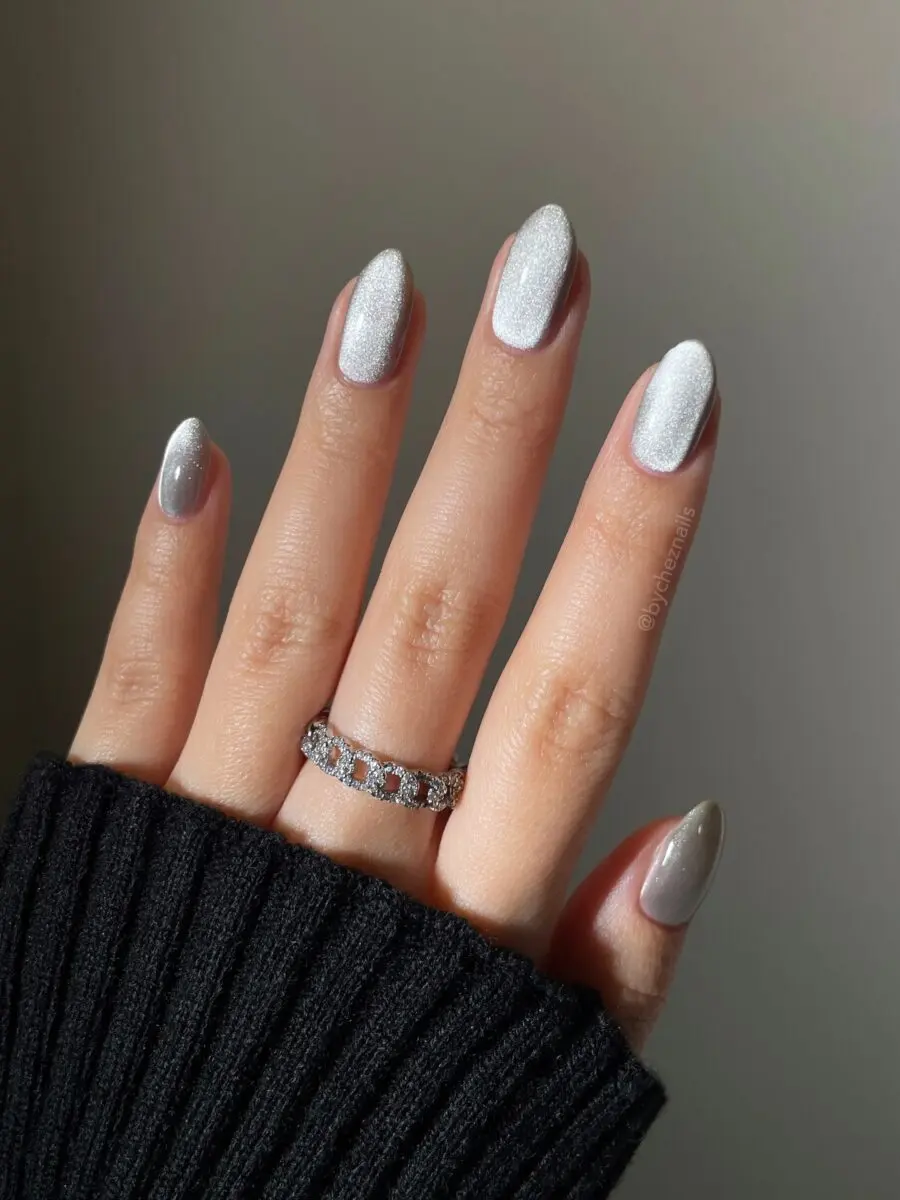 Sparkling silver nails for New Year's celebration