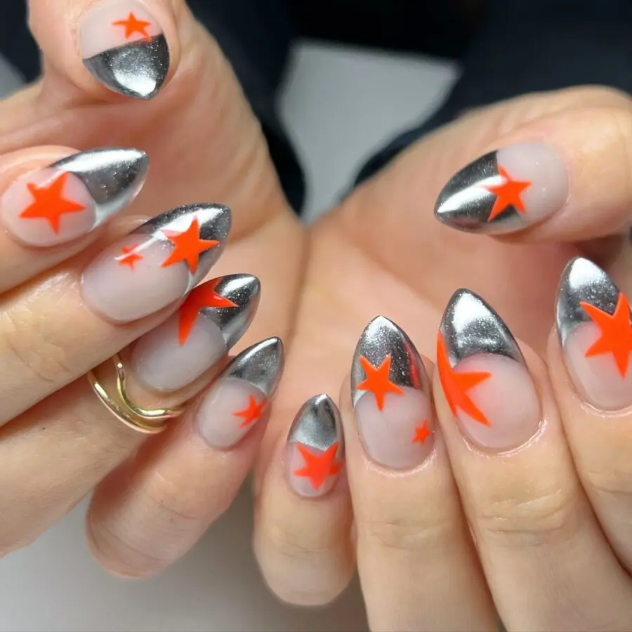 Metallic and Bright Starry New Year's Nails