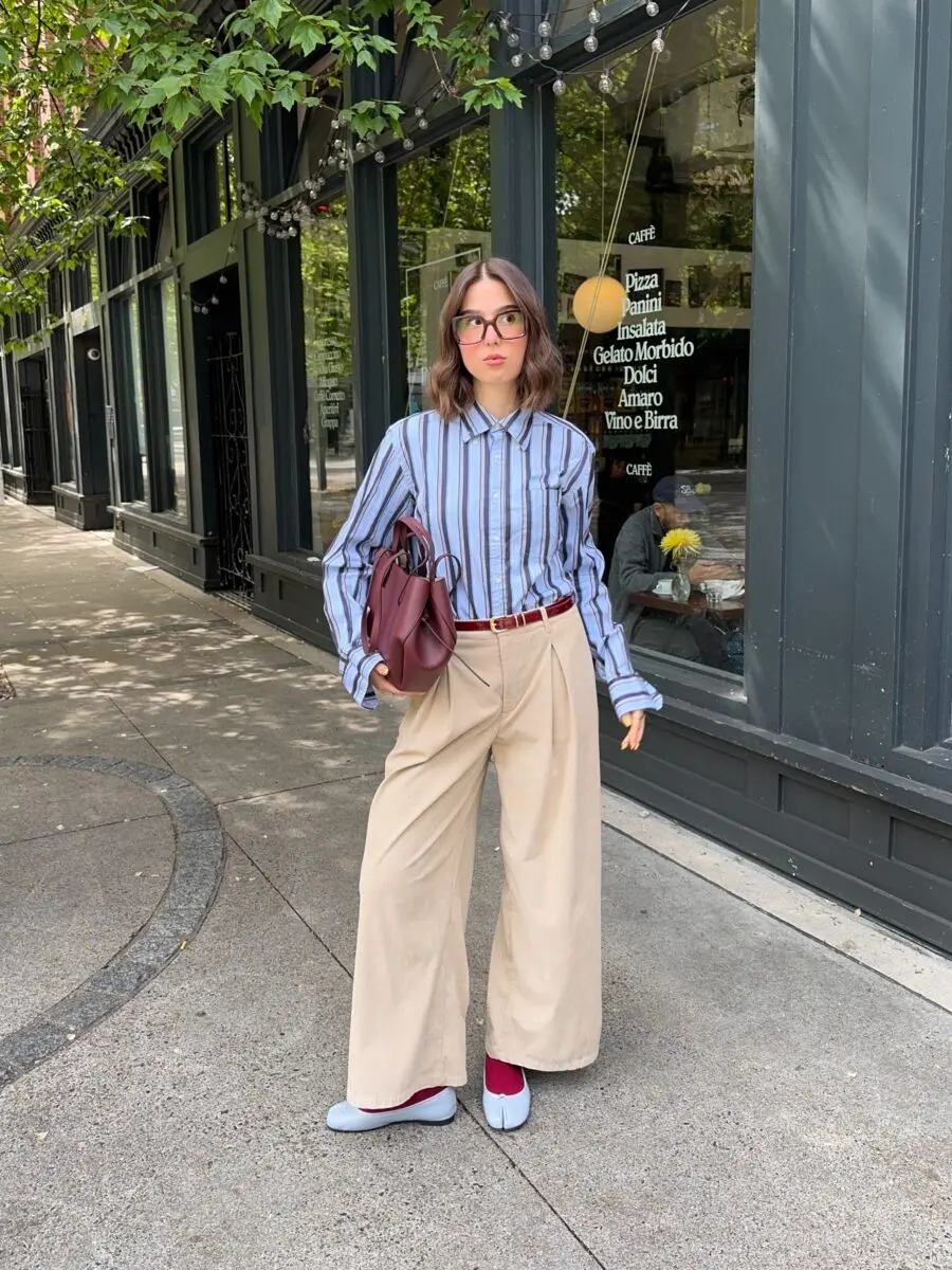 Stylish Stripes and Chic Wide-Leg Trousers