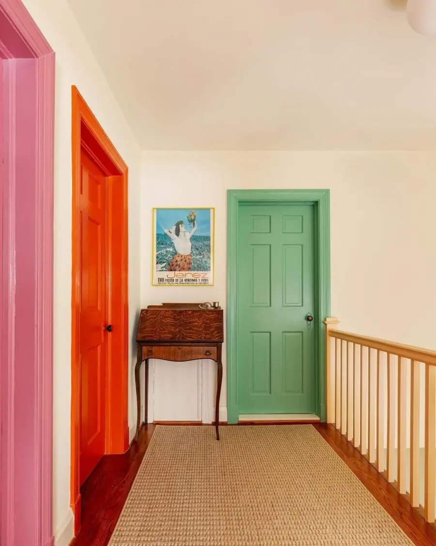 Vibrant hallway with cheerful colored doors