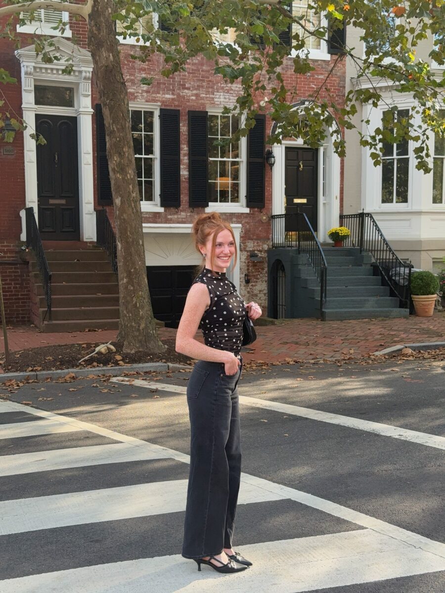 Chic Polka Dot Ensemble with Flared Pants