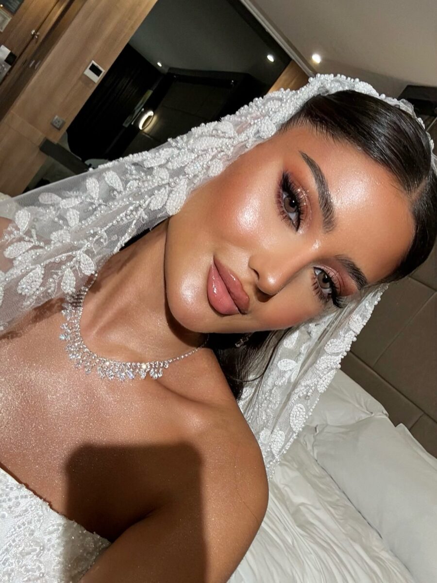 Glamorous bridal makeup with subtle glow