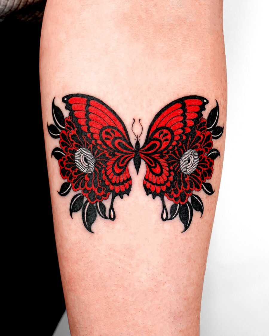 Stunning red ink butterfly tattoo design