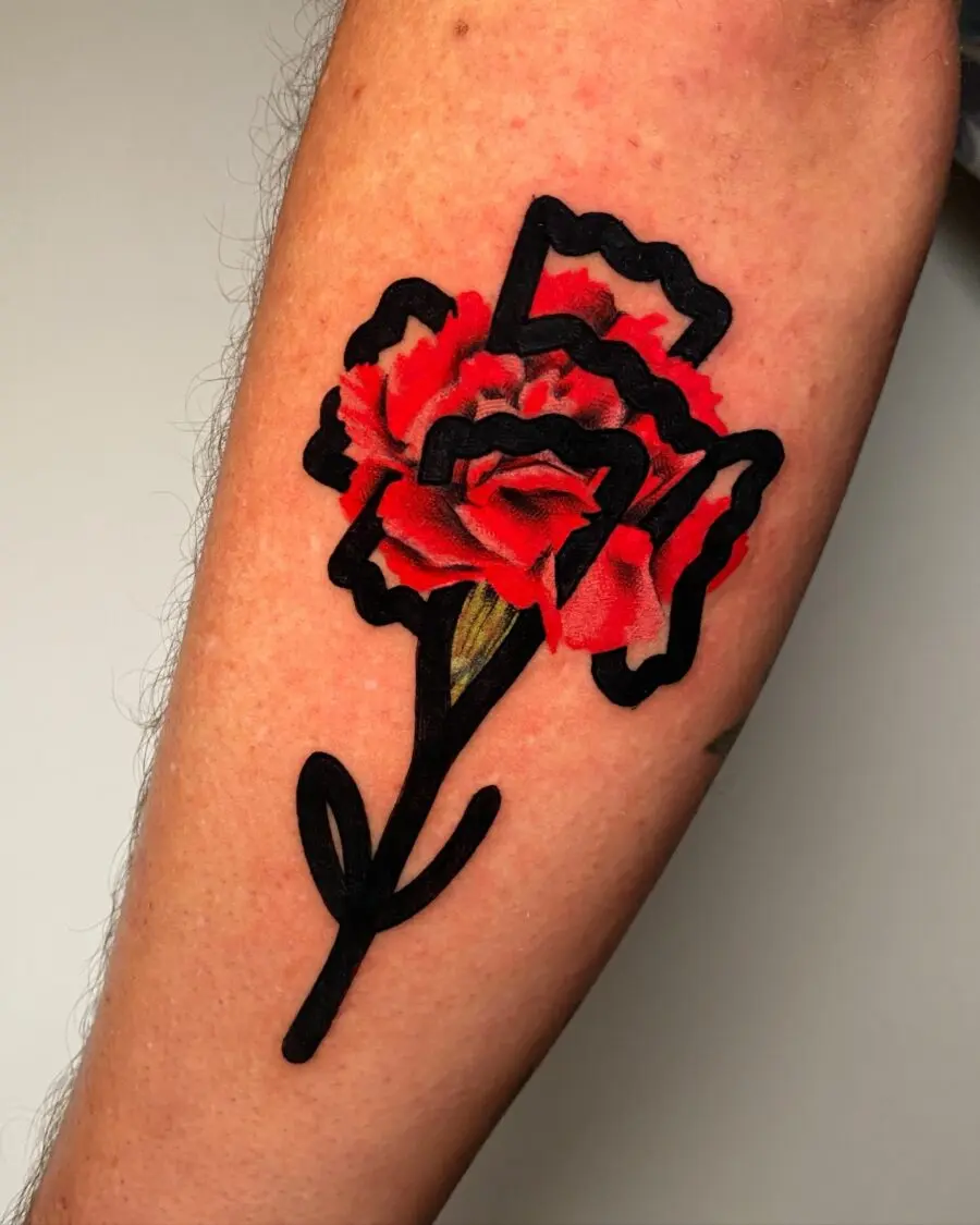 Vibrant Red Ink Carnation Tattoo Design